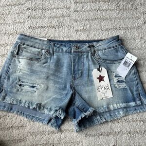 Vanilla Star Faded Blue Distressed Jean Shorts